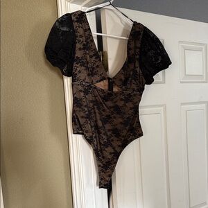 NanaMacs Elegant Black Lace Bodysuit Top — NEVER WORN